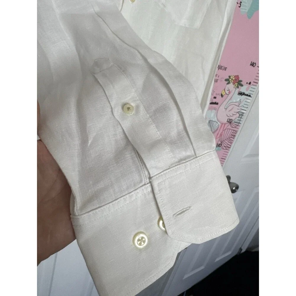 NWOT Banana Republic 100% Linen White XL Mens Shirt Long Sleeves